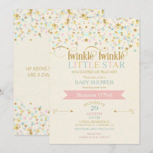 Twinkle Little Star Baby Shower Goud Aqua Roze Kaart