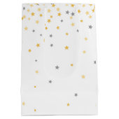 Twinkle Little Star Baby shower Grijs en Geel Medium Cadeauzakje (Achterkant)