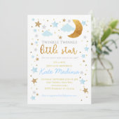 Twinkle Little Star Baby shower Invitation Boy Blu Kaart (Staand voorkant)