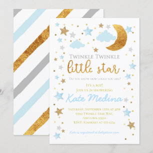 Twinkle Little Star Baby shower Invitation Boy Blu Kaart