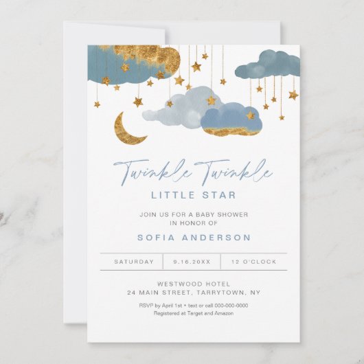 Twinkle Little Star Baby shower Invitation Boy Kaart (Voorkant)