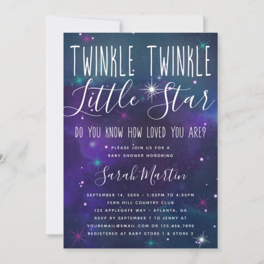 Twinkle Little Star Baby shower Invitation, Galaxy Kaart (Voorkant)