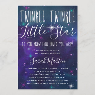 Twinkle Little Star Baby shower Invitation, Galaxy Kaart