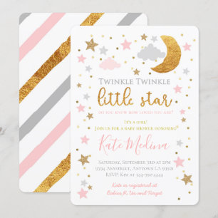 Twinkle Little Star Baby shower Invitation Girl Kaart