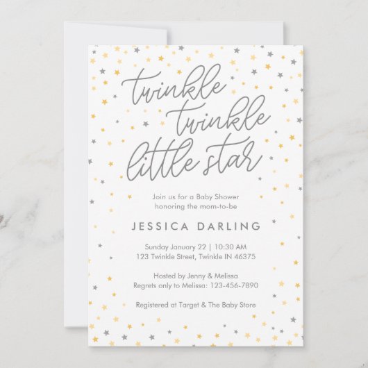 Twinkle Little Star Baby shower Invitation | Grijs Kaart (Voorkant)