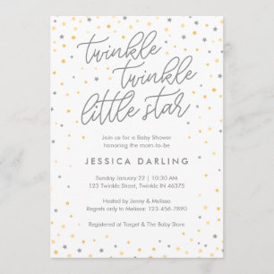 Twinkle Little Star Baby shower Invitation   Grijs Kaart
