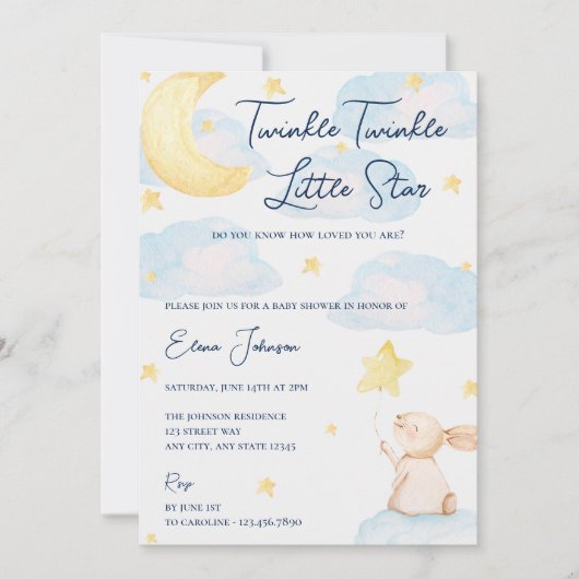 Twinkle Little Star Baby shower Invitation Kaart (Voorkant)