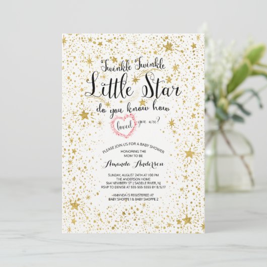 Twinkle Little Star Baby shower Invitation Kaart (Staand voorkant)