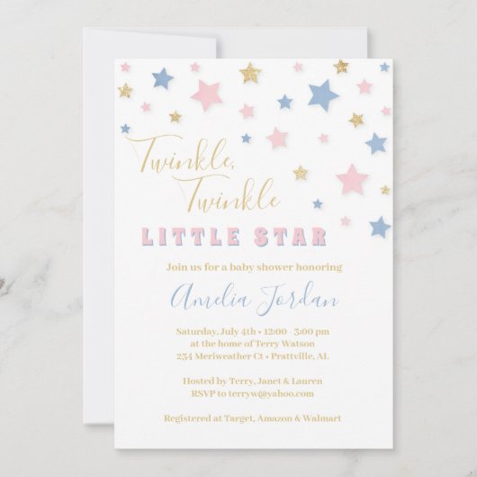 Twinkle Little Star Baby shower Invitation Kaart (Voorkant)
