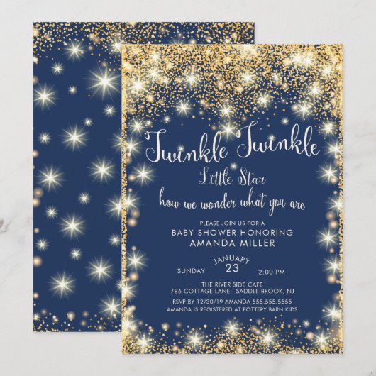 Twinkle Little Star Baby shower Invitation Kaart (Voorkant / Achterkant)