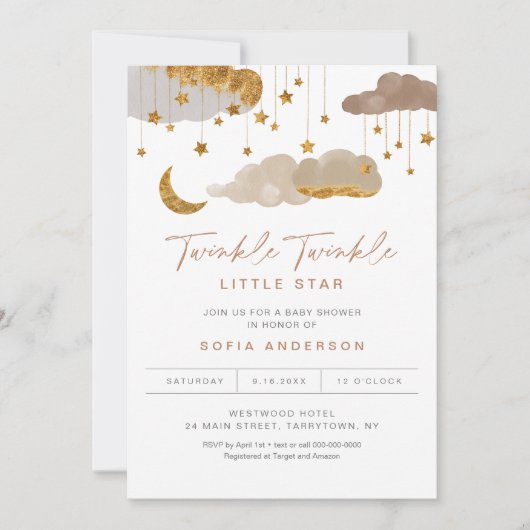 Twinkle Little Star Baby shower Invitation Neutral Kaart (Voorkant)