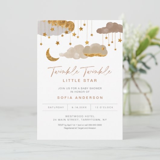 Twinkle Little Star Baby shower Invitation Neutral Kaart (Staand voorkant)