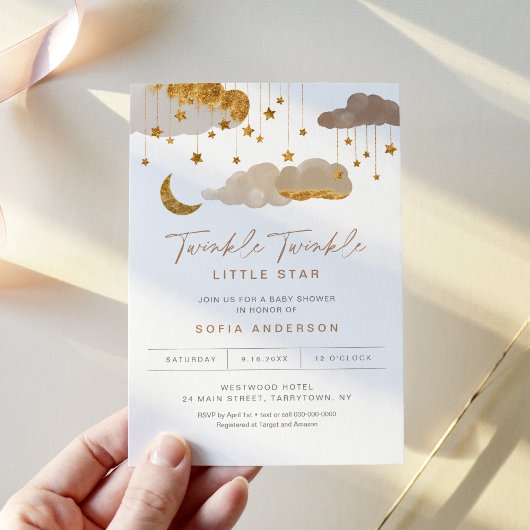 Twinkle Little Star Baby shower Invitation Neutral Kaart