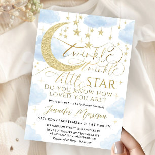 Twinkle Little Star Baby Shower Jongen Blauw Goud Kaart