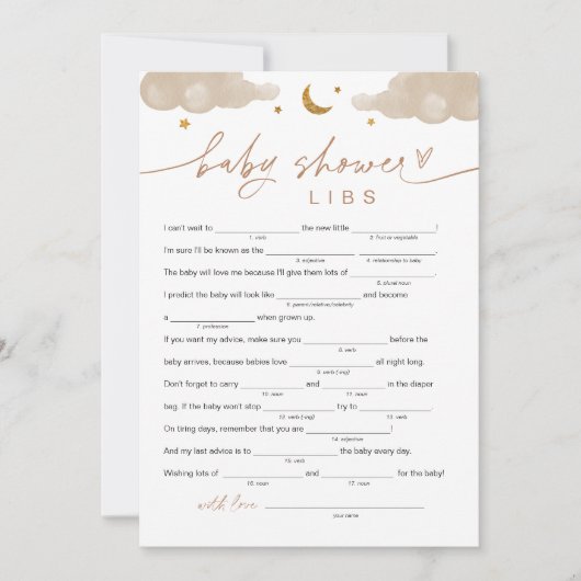 Twinkle Little Star Baby shower Libs Game Kaart (Voorkant)