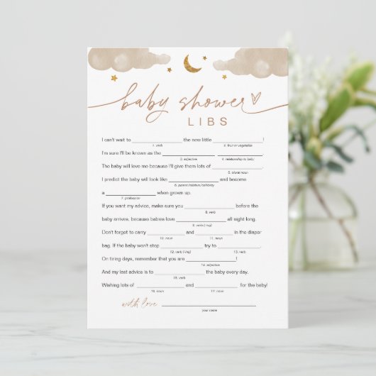 Twinkle Little Star Baby shower Libs Game Kaart (Staand voorkant)