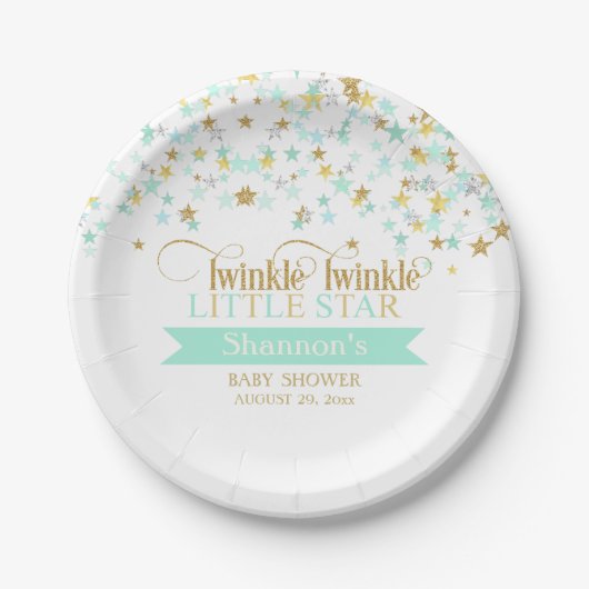 Twinkle Little Star Baby shower Mint Green Papieren Bordje (Voorkant)