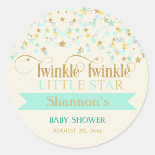 Twinkle Little Star Baby Shower Mint Groen & Goud Ronde Sticker