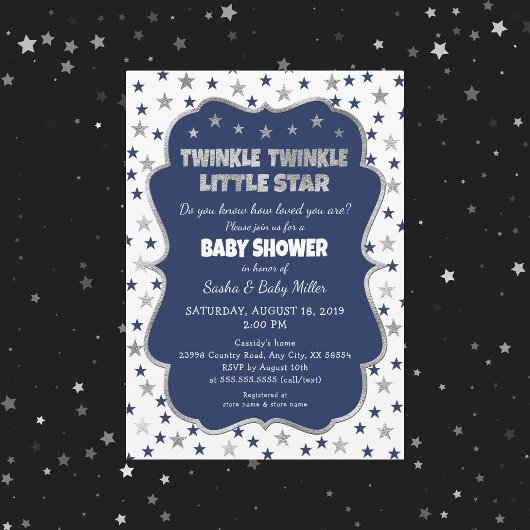 Twinkle Little Star Baby shower navy Silver Kaart