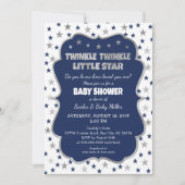 Twinkle Little Star Baby shower navy Silver Kaart (Voorkant)