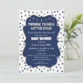 Twinkle Little Star Baby shower navy Silver Kaart (Staand voorkant)