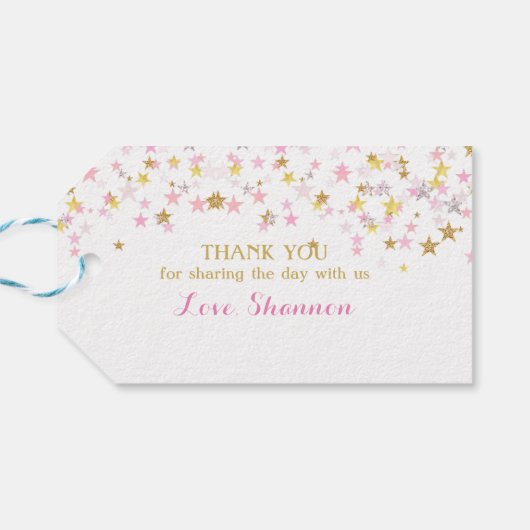 Twinkle Little Star Baby shower Pink Gold Cadeaulabel (Achterkant Horizontaal)