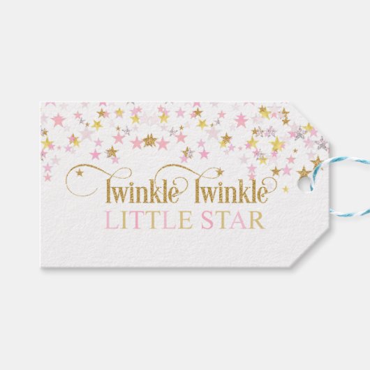 Twinkle Little Star Baby shower Pink Gold Cadeaulabel (Voorkant (Horizontaal))