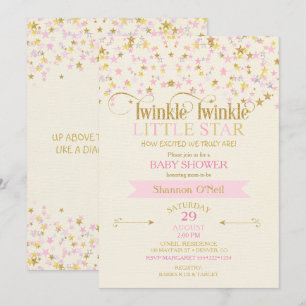 Twinkle Little Star Baby shower Pink Gold Creme Kaart