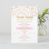 Twinkle Little Star Baby shower Pink Gold Kaart (Staand voorkant)