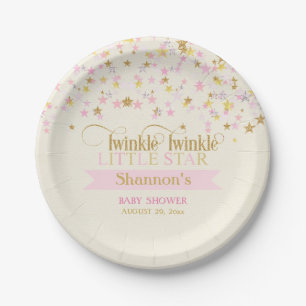 Twinkle Little Star Baby shower Pink Gold Papieren Bordje