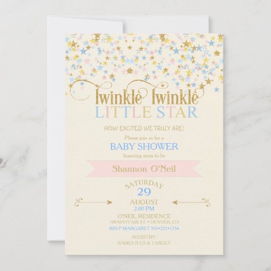 Twinkle Little Star Baby shower Roze & blauw Kaart (Voorkant)
