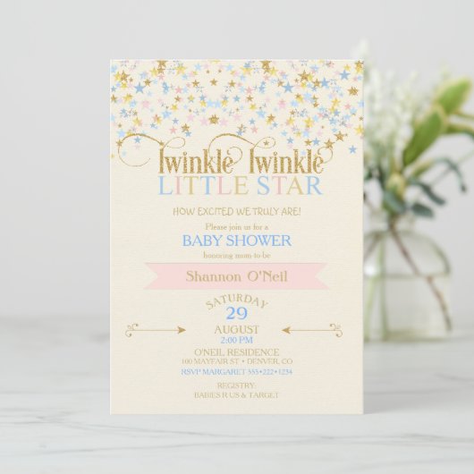 Twinkle Little Star Baby shower Roze & blauw Kaart (Staand voorkant)