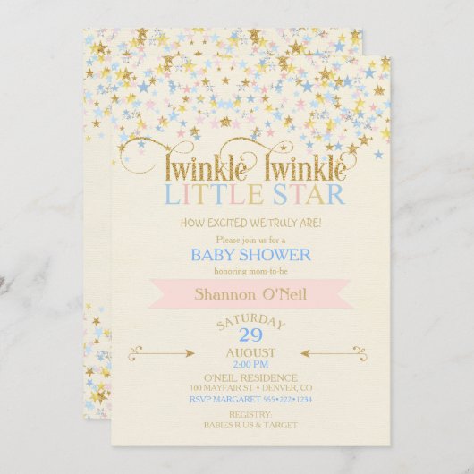 Twinkle Little Star Baby shower Roze & blauw Kaart (Voorkant / Achterkant)
