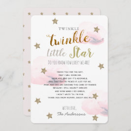 Twinkle Little Star Baby shower Roze Dank u Kaart