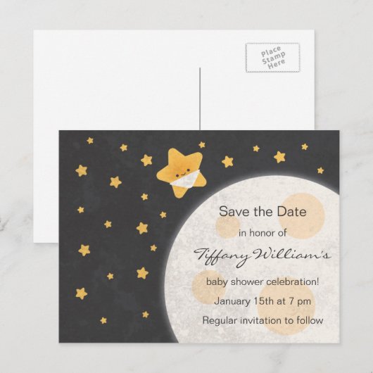 Twinkle Little Star Baby shower Save the Date Aankondigingskaart (Voorkant / Achterkant)