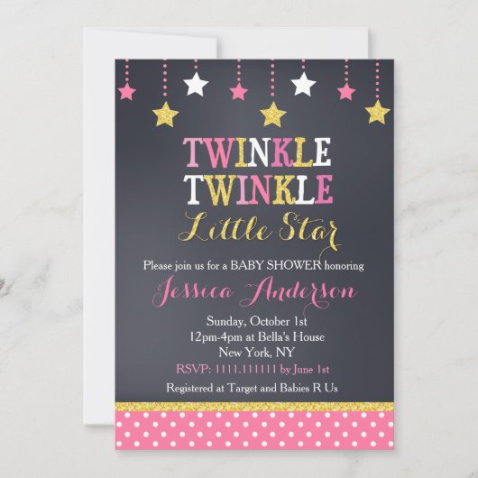 Twinkle Little Star Baby Shower Uitnodigingen (Voorkant)
