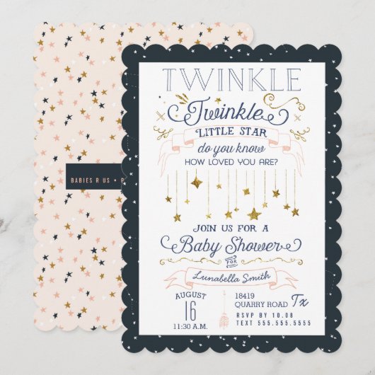 Twinkle Little Star Baby Shower-uitnodigingen Kaart (Voorkant / Achterkant)