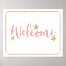 Twinkle Little Star Baby shower Welcome Pink Gold Poster