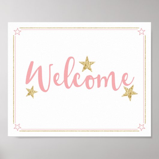 Twinkle Little Star Baby shower Welcome Pink Gold Poster (Voorkant)