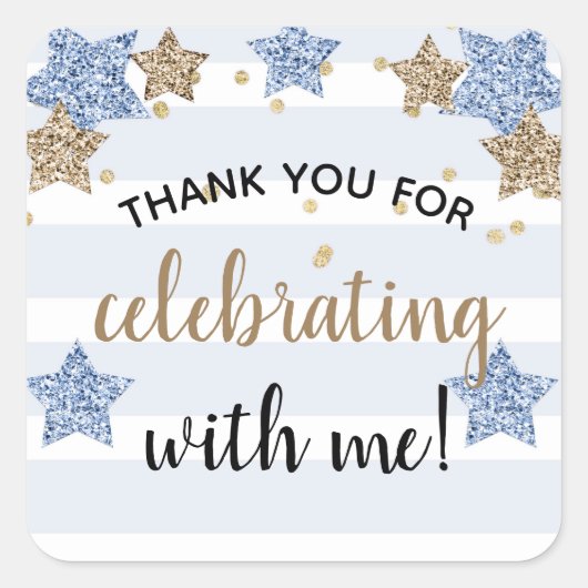 Twinkle Little Star Birthday Boy Blue Gold Vierkante Sticker (Voorkant)