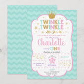 Twinkle Little Star Birthday Invitation Girl Kaart (Voorkant / Achterkant)