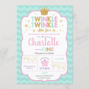 Twinkle Little Star Birthday Invitation Girl Kaart