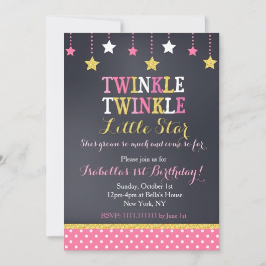 Twinkle Little Star Birthday Invitation Kaart (Voorkant)