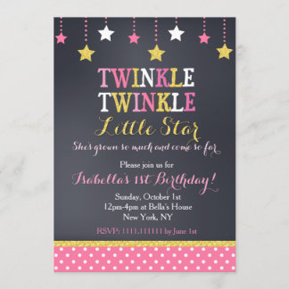 Twinkle Little Star Birthday Invitation Kaart