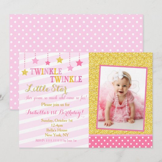 Twinkle Little Star Birthday Invitation Kaart (Voorkant / Achterkant)