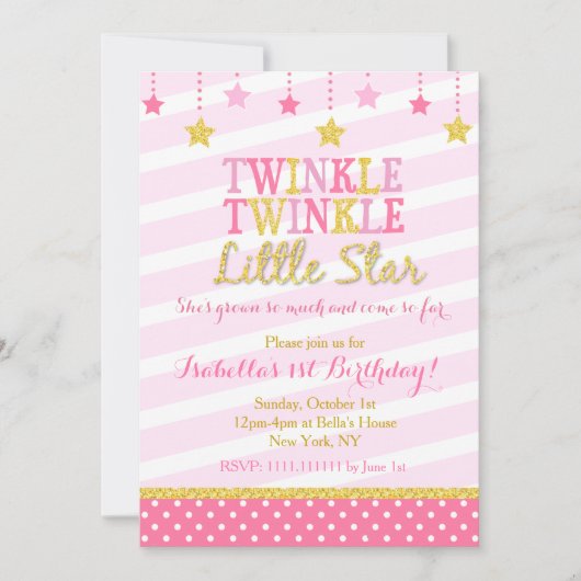 Twinkle Little Star Birthday Invitation Kaart (Voorkant)