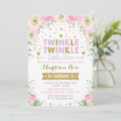Twinkle Little Star Birthday Noite Pink Floral Kaart (Staand voorkant)