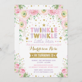 Twinkle Little Star Birthday Noite Pink Floral Kaart