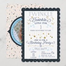 Twinkle Little Star Birthday Party-uitnodigingen