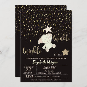 Twinkle Little Star Black, Gold, Beer Baby shower Kaart